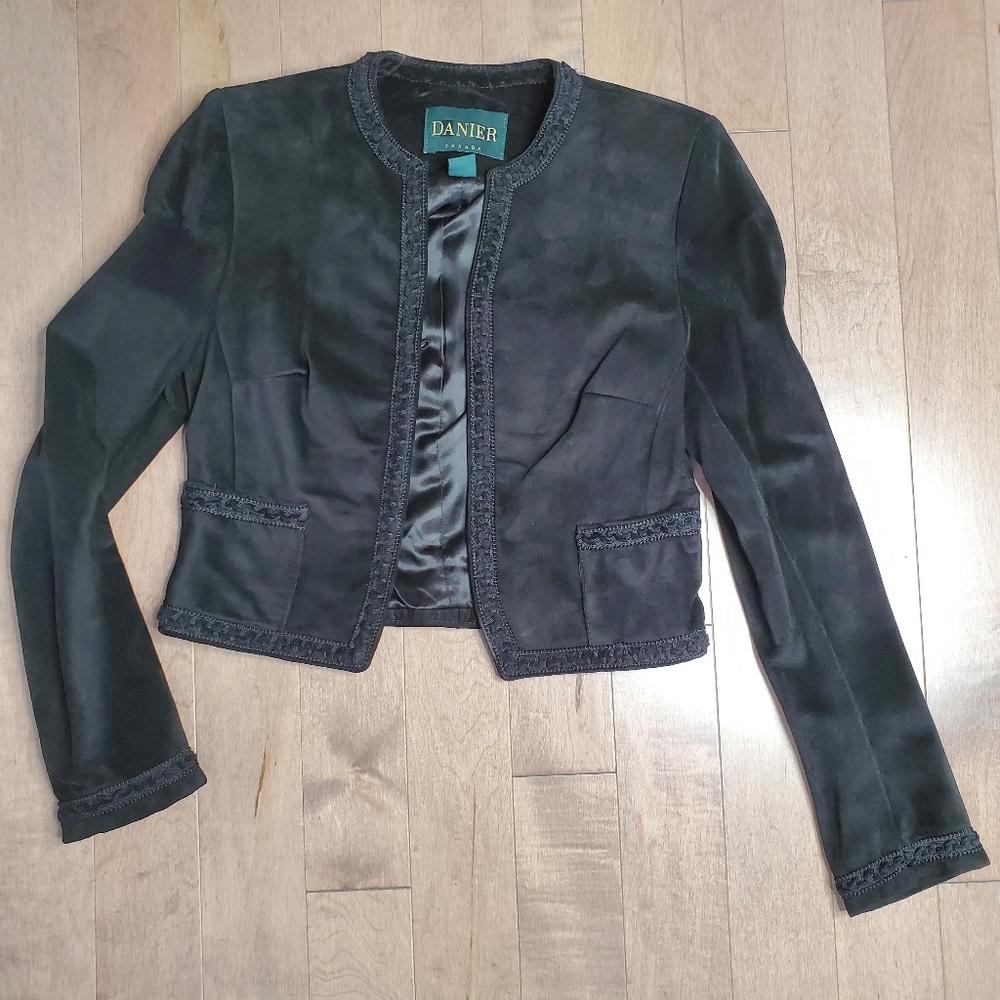 Vintage Danier black suede cropped button down jacket size small - Picture 6 of 16